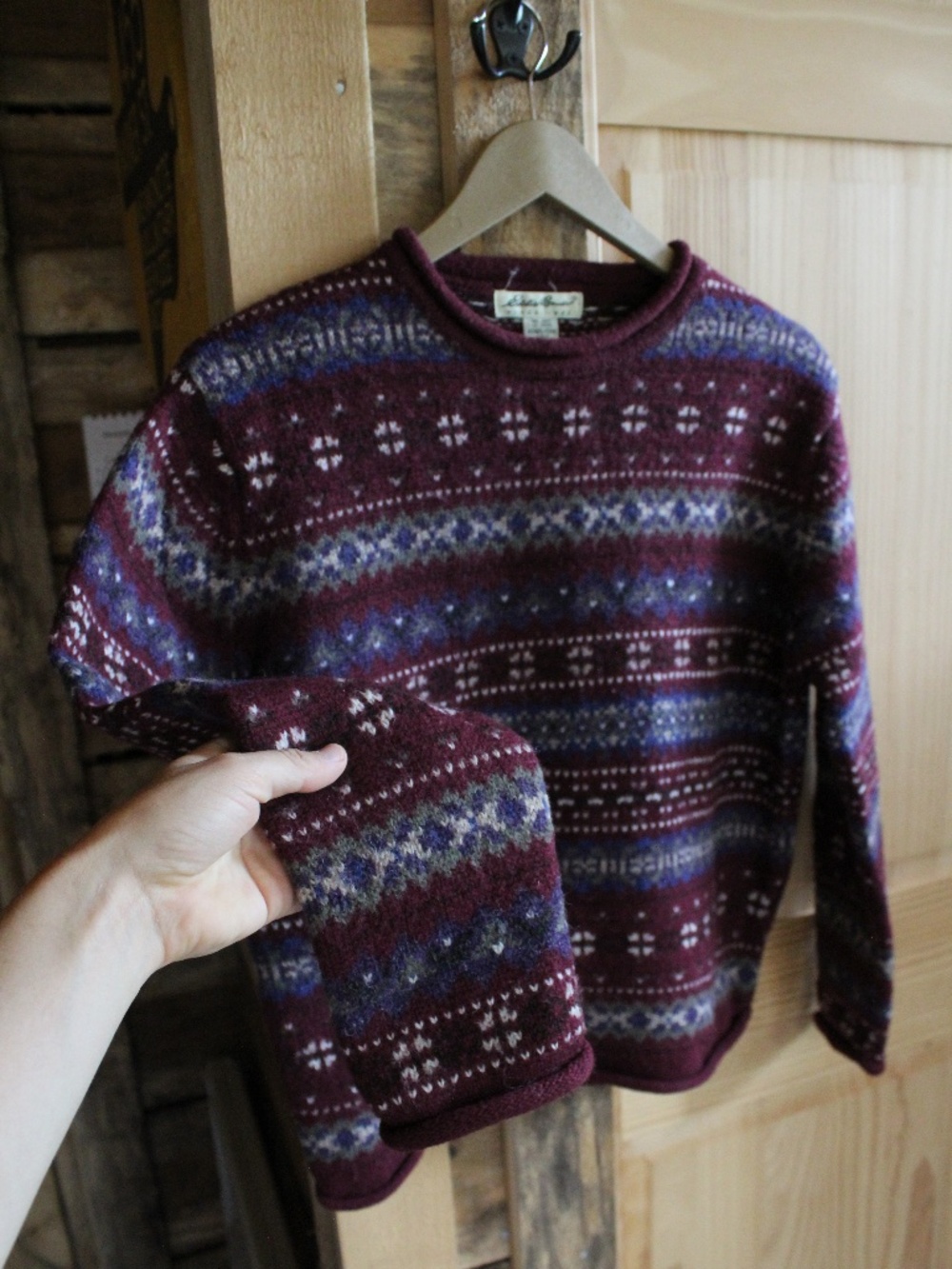 Vintage Eddie Bauer Maroon Patterned Wool Sweater